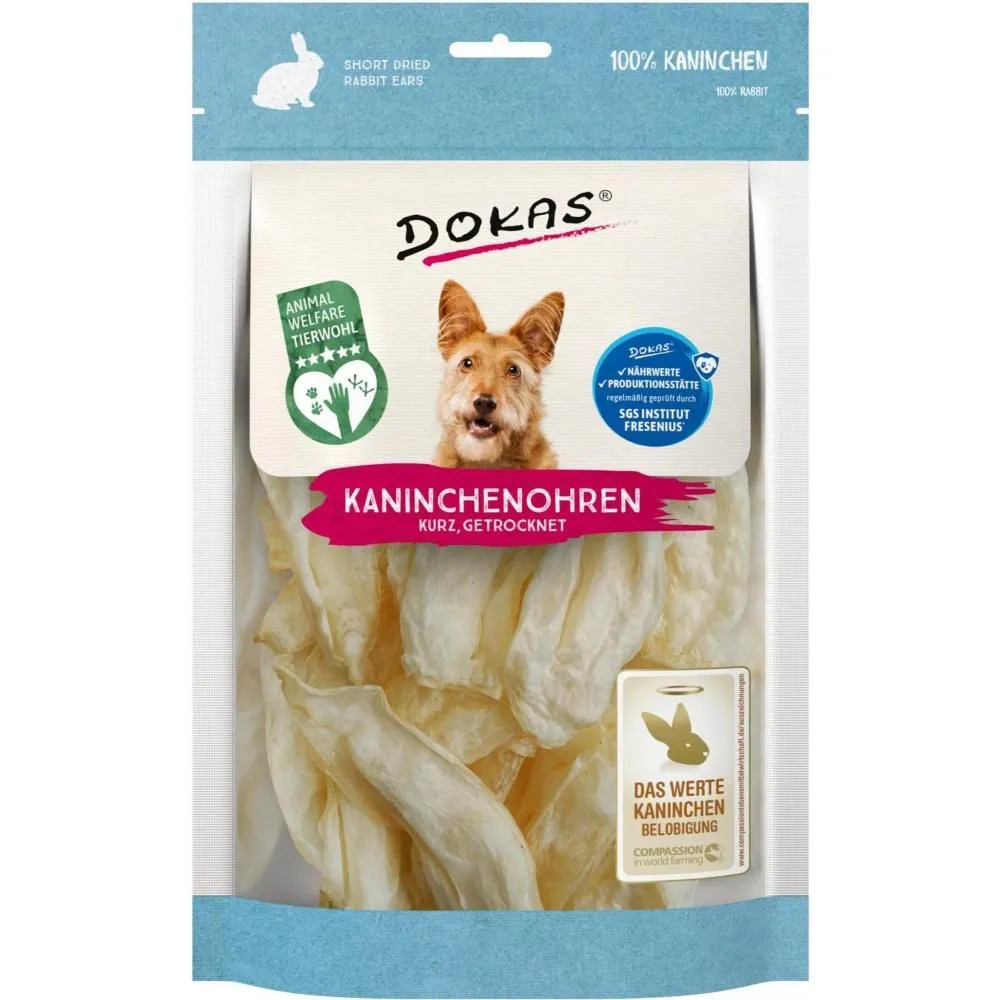 Dokas Tørrede kaninører 70 g - naturlige tyggegodbidder til hunde